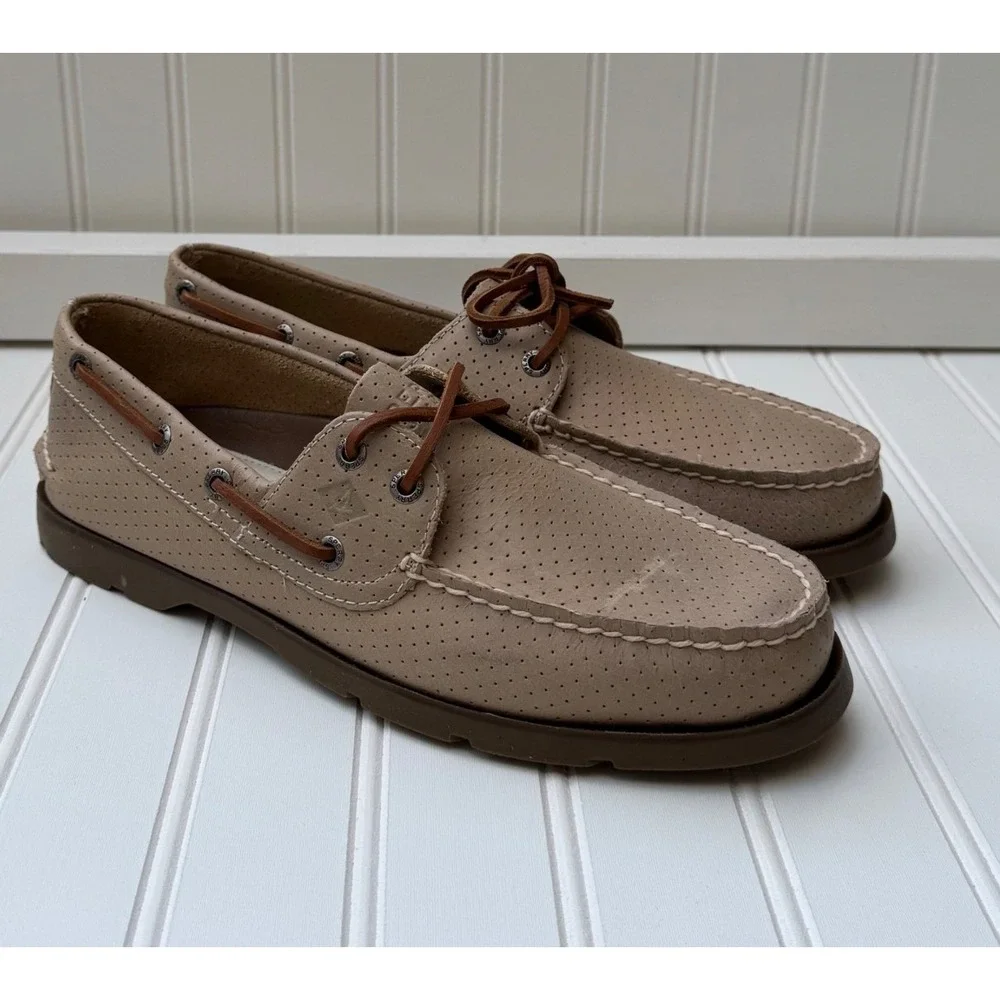 Sperry Leeward 2-Eye Perf, Off-White, Mens Boat Shoes 9M, NIB